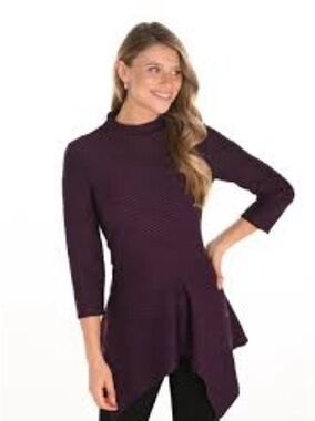 Frank Lyman Montreal Plum Purple Textured Asymmetrical Tunic Top Size 6